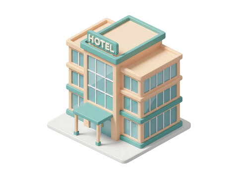 3d isometric illustration of a hotel building on transparent background
