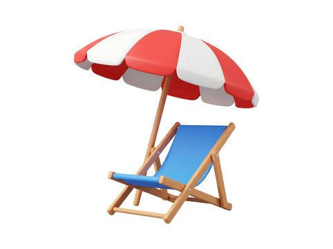 3d illustration of beach chair and umbrella isolated on transparent background