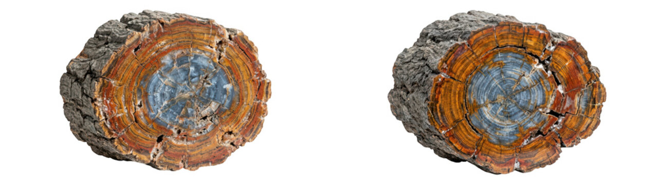 Petrified wood log cross section isolated on transparent background