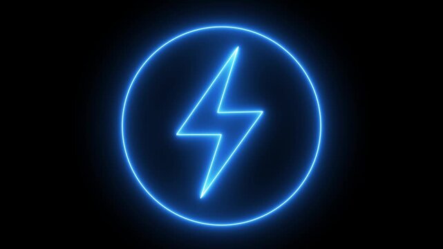 Neon line Energy electricity lighting bolt sign icon with circle icon. neon battery charging icon animation, Neon bolt sign. neon lightning bolt, 4k motion video 