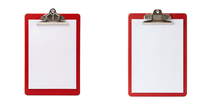 Two red clipboards with white paper isolated on transparent background