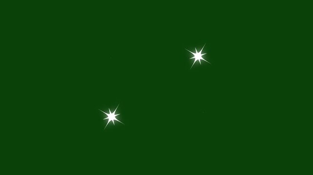 Vibrant green screen template featuring paired magic twinkling star objects. Endless chroma key loop animation of glowing stardust and pristine twinkle starlight.