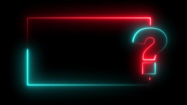 Neon line Question mark icon with rectangle frame animation isolated on black background. glowing square frame with question mark icon. Quiz game competition. Glowing large advertisement in concept 