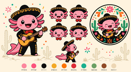 Colorful cartoon octopus characters playing guitars and maracas. © pixel