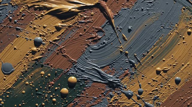 Abstract textured painting with thick brushstrokes and splatters.