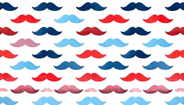 Colorful repeating mustache pattern with playful symmetry on white background