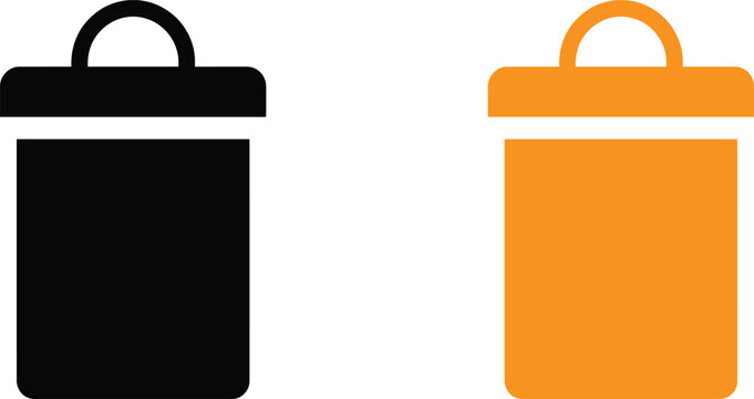 Black and orange trash can recycle bin icons for website interface and mobile application design