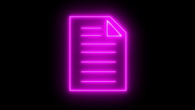 Neon line Document icon animated. digital file and data management concept, document stack icon, Represents digital records, online information, and technology. neon sign document check mark icon