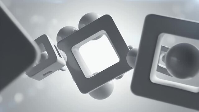 Abstract 3D render of interconnected geometric shapes.