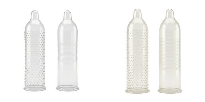Set of various textured condoms isolated on transparent background