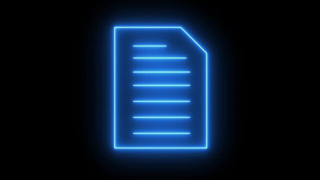 Neon Document animated icon. Represents digital records, online information, and technology. neon sign document check mark 4k video animation. modern futuristic tech projects