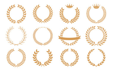 Gold wreath award frame icon, luxury achievement badge, premium winner emblem, ceremonial recognition symbol, elegant honor design. © LEECOO STUDIO