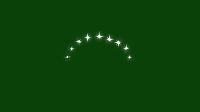 Practical green screen video loop with a magic starlight arc path animation. High quality chroma key overlay with glowing stardust and custom twinkle star FX.
