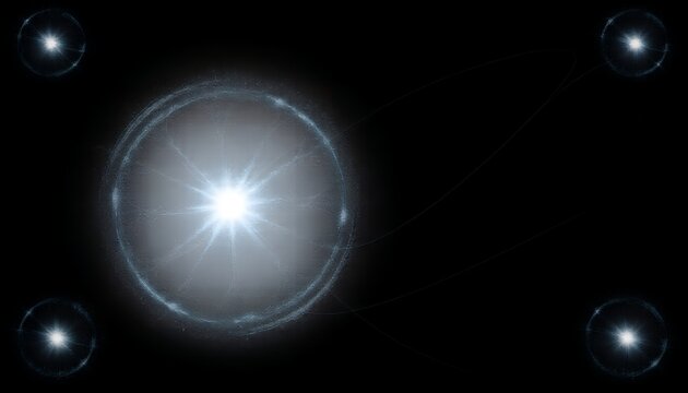 A mesmerizing image of a large glowing orb surrounded by four smaller orbs on a black background