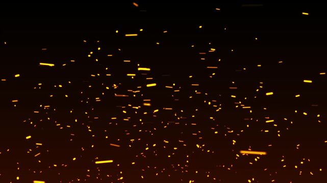 Orange realistic fire sparks isolated on a black background, realistic fire sparks flying through the air in slow motion, realistic flame dust texture, cinematic transition effect, 4k loopable