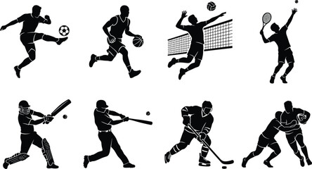 Black Silhouette Sports Players Bundle Collection with Multiple Athletic Action Poses © Alea