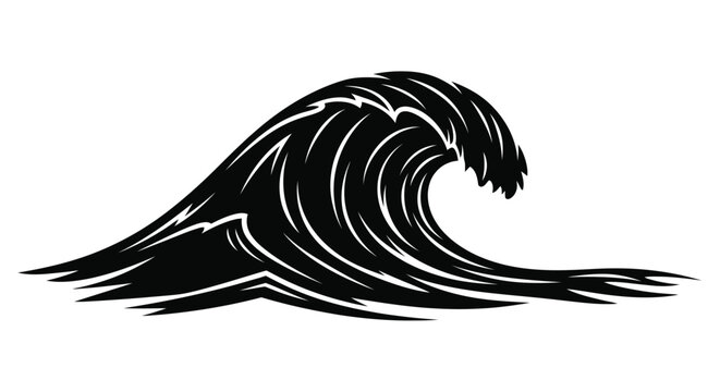 Black wave silhouette against a white background stylized ocean form