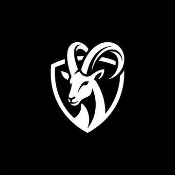 Ram head crest shield emblem vector illustration with strength silhouette medieval template identity illustration minimalist headshot aggressive mountain