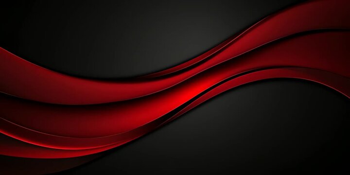 Elegant Red and Black Abstract Background with Flowing Curves and Shadows