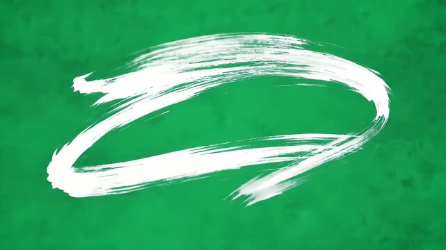A dynamic white brush stroke against a textured green background.