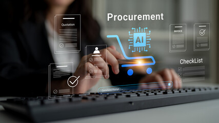 Obraz premium A professional demonstrating a digital procurement process with AI technology, showcasing efficient business operations and effective document management techniques. Cyphers