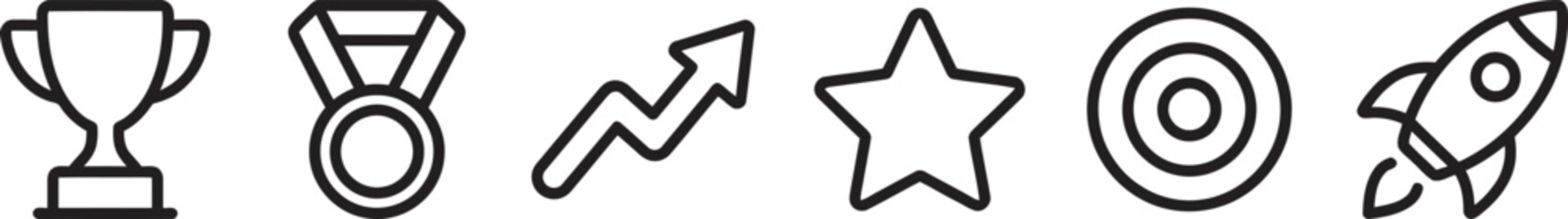 Success and achievement set featuring trophy medal growth arrow star target and rocket ship for business goals and project milestones © JOLY