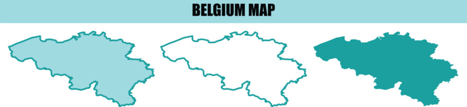 Belgium map vector country outline illustration with different versions, editable political map.