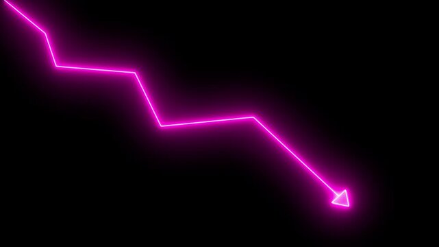 Neon sign Financial business Loss down graph chart icon animated. Graph shows downward arrow, symbolizing decline, loss, market drop, risk, or negative growth.