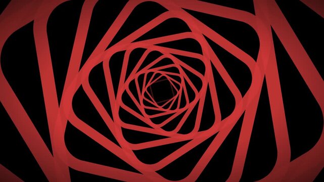 Abstract 3D red geometric square tunnel vortex background
