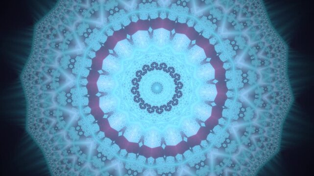 Abstract blue glowing kaleidoscope mandala pattern background