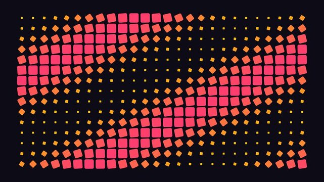 Abstract geometric red and orange halftone wave pattern on dark background