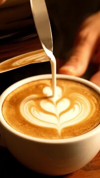 Latte Art Tulip Pattern Poured Into A Ceramic Cup With Delicate Foam Petals Skillful Barista Craft
