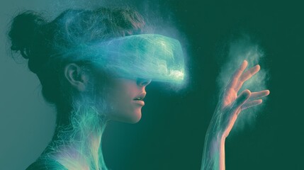 Naklejka premium Augmented Reality Portrait With Glowing Data Display