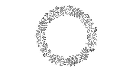 Floral wreath composed of leaves and berries black and white silhouette © MdAbulBasher