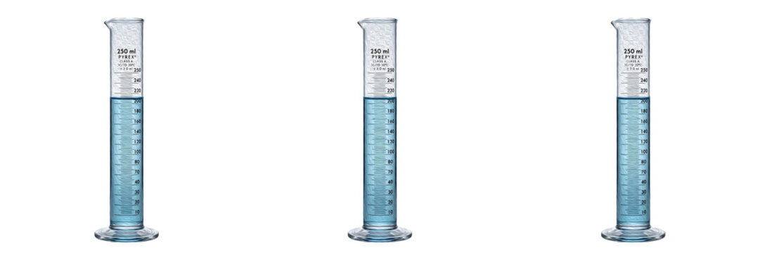 set of the glass tab  learning tool for measuring liquid volume in science experiments isolated on withe background PNG photo''