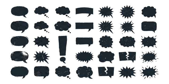 Set of black speech bubbles and comic book thought balloons icons