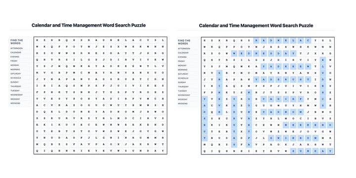Word Search Game: Calendar