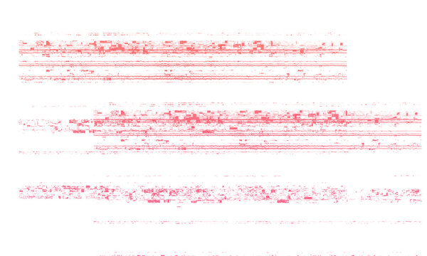 Abstract red digital noise and glitches on a white background, representing data corruption or signal interference.