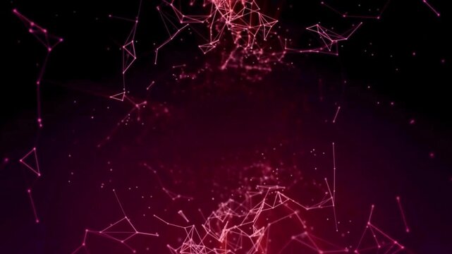 Dark Pink Red Plexus Network Lines Particles Abstract Background, Digital Connection Web Glow Tech Cinematic Science Video Backdrop Effect
