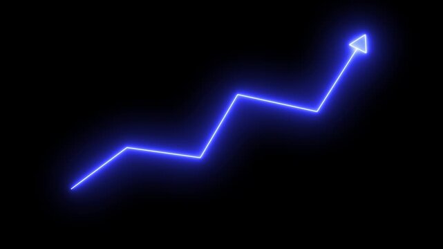 Neon line Arrow rising on graph with rocket Sale Symbols. Abstract business growth and start up business concept. Market Recovery Concept. Successful growth trend line graph, 4k video