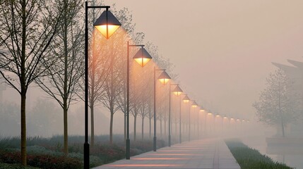 Obraz premium Outdoor Lighting Concept With Warm Night Lamps