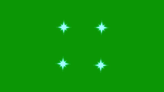 White cartoon sparkle animation, blinking star twinkle overlay, flat vector doodle light trail, fairy glitter explosion with magic shining effect on green screen background chroma key 4k video