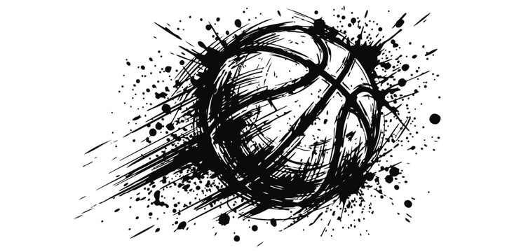 Dynamic Black Ink Splatter Basketball Graphic Design