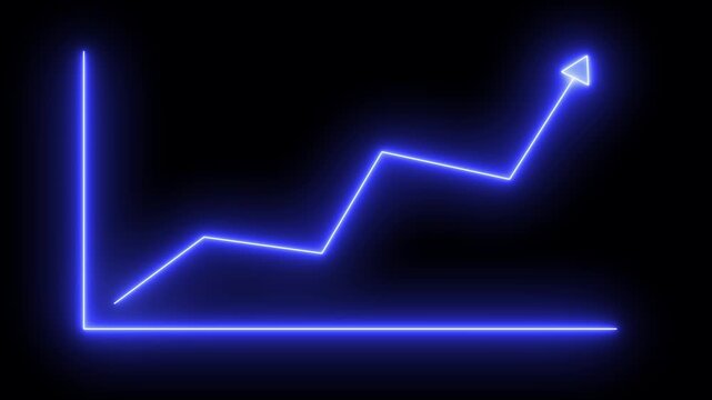 Neon line Arrow rising on graph with rocket Sale Symbols. Abstract business growth and start up business concept. Market Recovery Concept. Successful growth trend line graph, 4k video