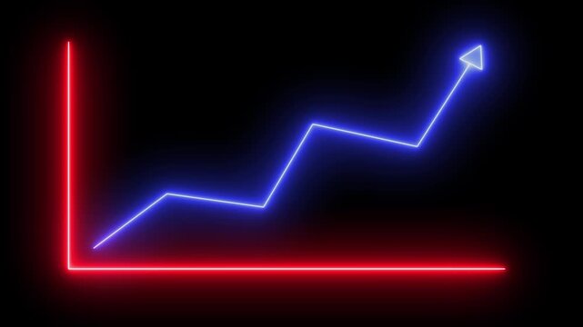 Neon line business graph arrow success icon animation. business growth arrow concept. Business line arrow.  Abstract business growth and start up business concept 