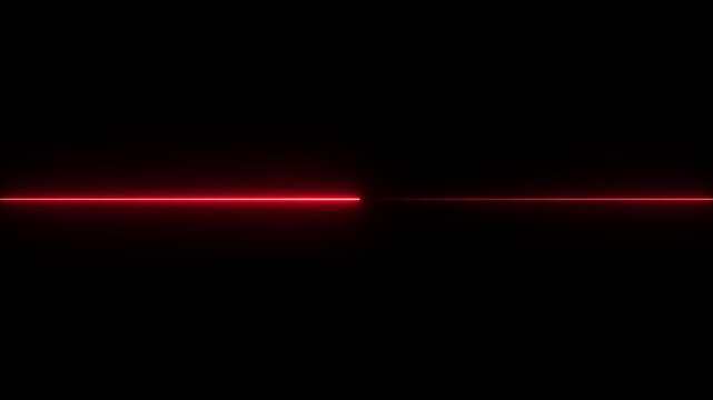 Glowing red neon Straight neon laser animation of horizontal line on alpha background,