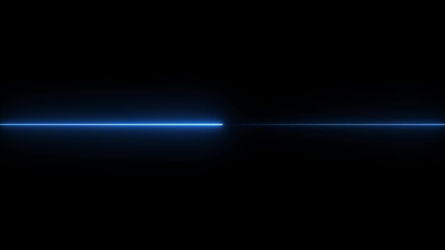 Glowing blue neon Straight neon laser animation of horizontal line on alpha background,