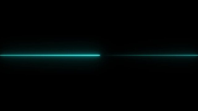 Glowing cyan neon Straight neon laser animation of horizontal line on alpha background,