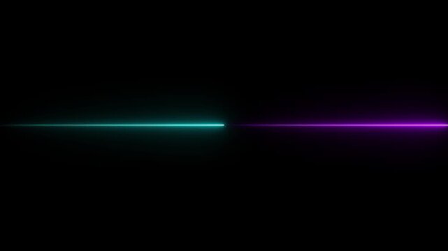 Glowing cyan and pink neon Straight neon laser animation of horizontal line on alpha background,