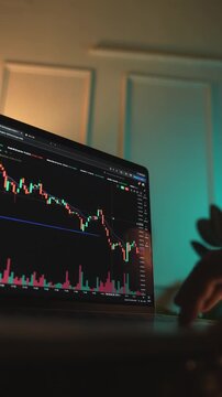 Trader Analyzing Stock Market Charts on a laptop through a brokerage platform.